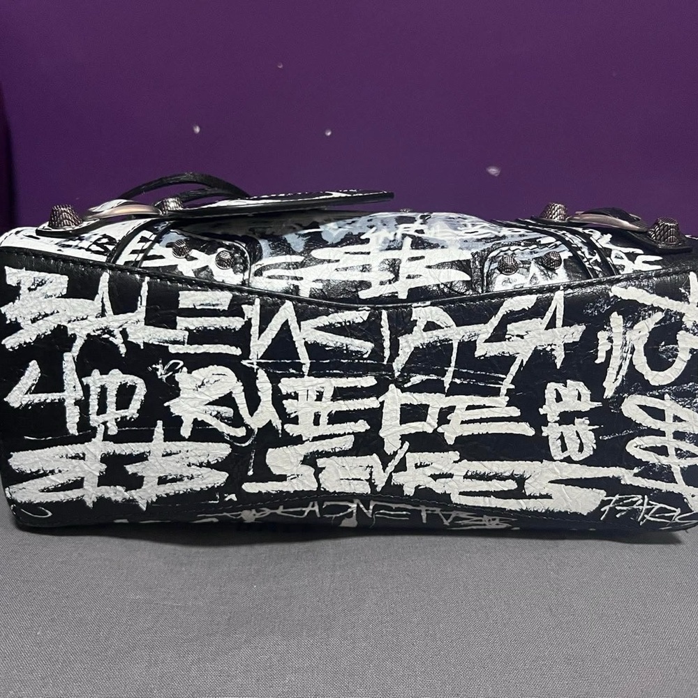 Balenciaga Black and White Graffiti Satchel - Picture 12 of 16